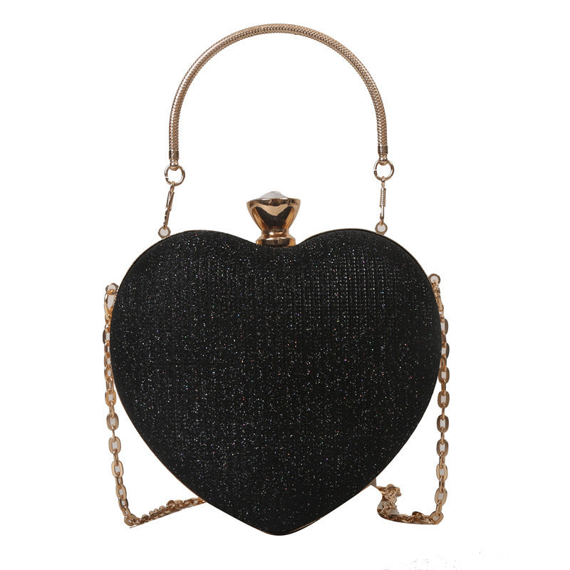 Heart-Shaped Evening Clutch Bag for Women – Sparkly Party Purse with Gold Chain, Elegant & Unique Design