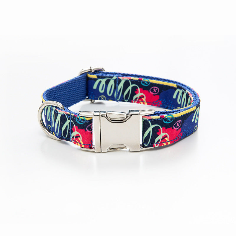 Dog Collar, Leash & Bow Tie Set – Adjustable Fabric Graffiti Design (XS–XL Sizes)