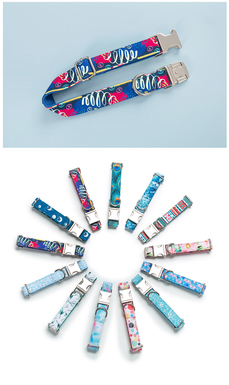 Dog Collar, Leash & Bow Tie Set – Adjustable Fabric Graffiti Design (XS–XL Sizes)