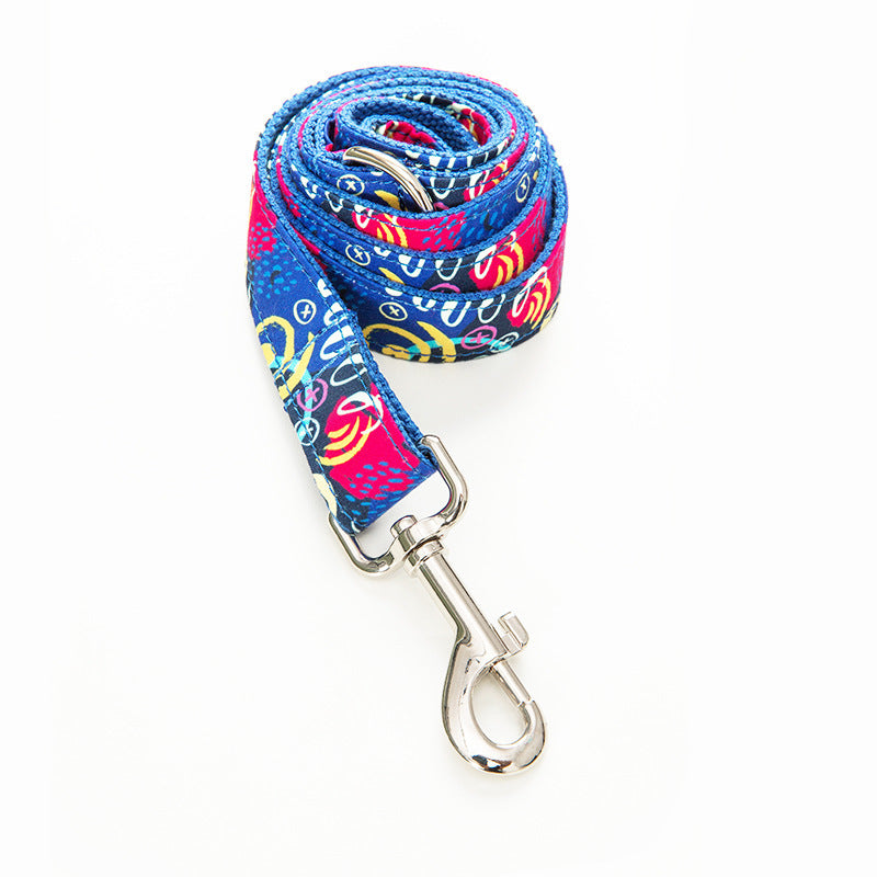 Dog Collar, Leash & Bow Tie Set – Adjustable Fabric Graffiti Design (XS–XL Sizes)