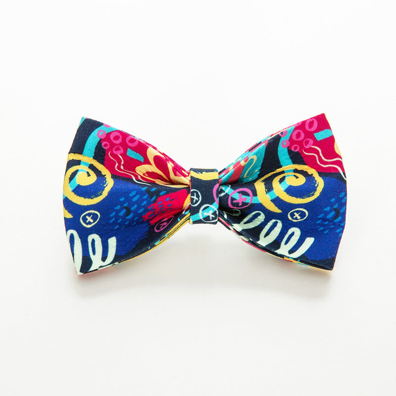 Dog Collar, Leash & Bow Tie Set – Adjustable Fabric Graffiti Design (XS–XL Sizes)