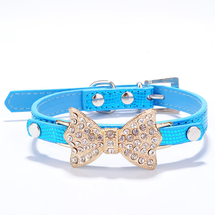 Rhinestone Dog Collar with Bowknot – Adjustable, Stylish & Colorful for Small Dogs