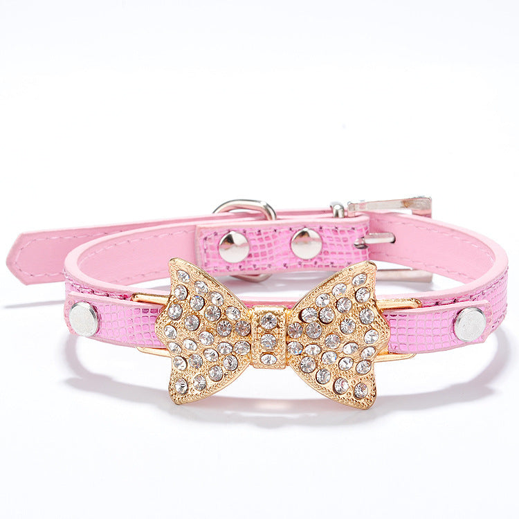 Rhinestone Dog Collar with Bowknot – Adjustable, Stylish & Colorful for Small Dogs