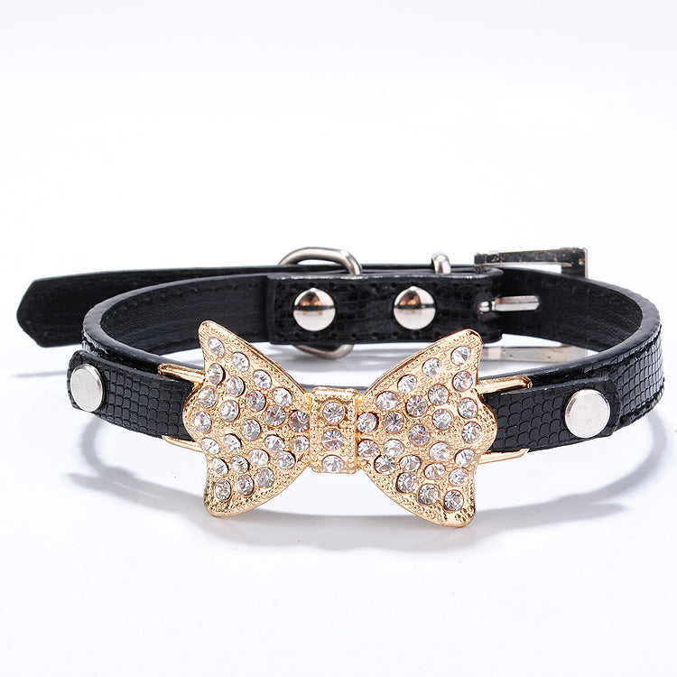 Rhinestone Dog Collar with Bowknot – Adjustable, Stylish & Colorful for Small Dogs