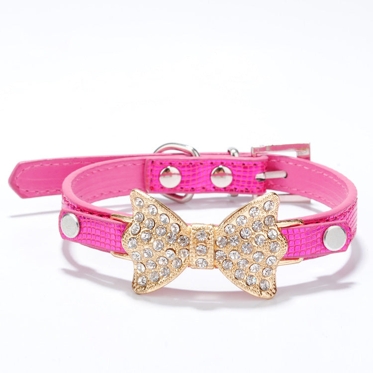 Rhinestone Dog Collar with Bowknot – Adjustable, Stylish & Colorful for Small Dogs
