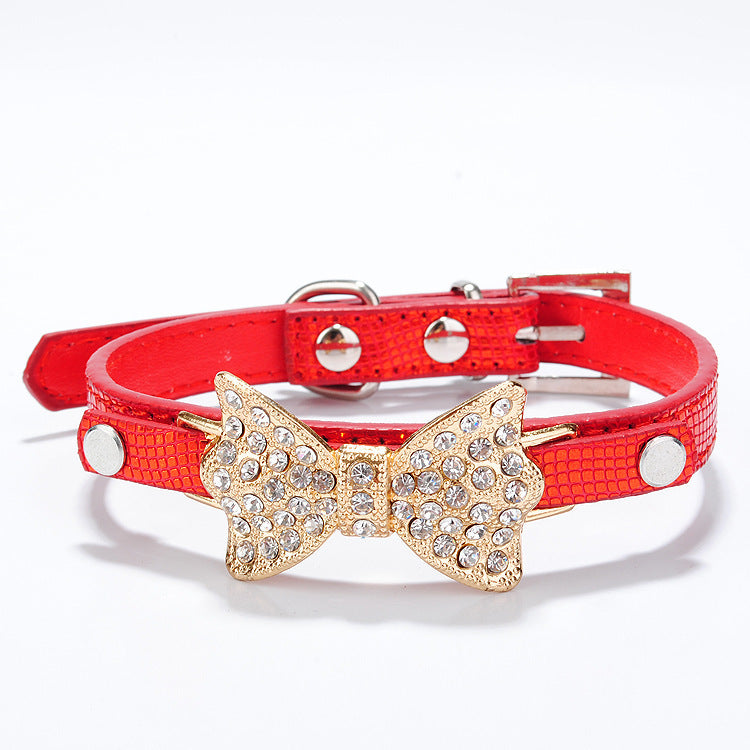 Rhinestone Dog Collar with Bowknot – Adjustable, Stylish & Colorful for Small Dogs