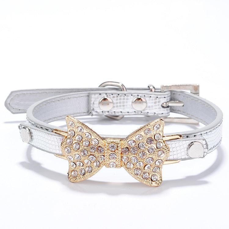 Rhinestone Dog Collar with Bowknot – Adjustable, Stylish & Colorful for Small Dogs