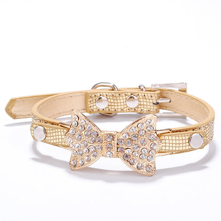 Rhinestone Dog Collar with Bowknot – Adjustable, Stylish & Colorful for Small Dogs