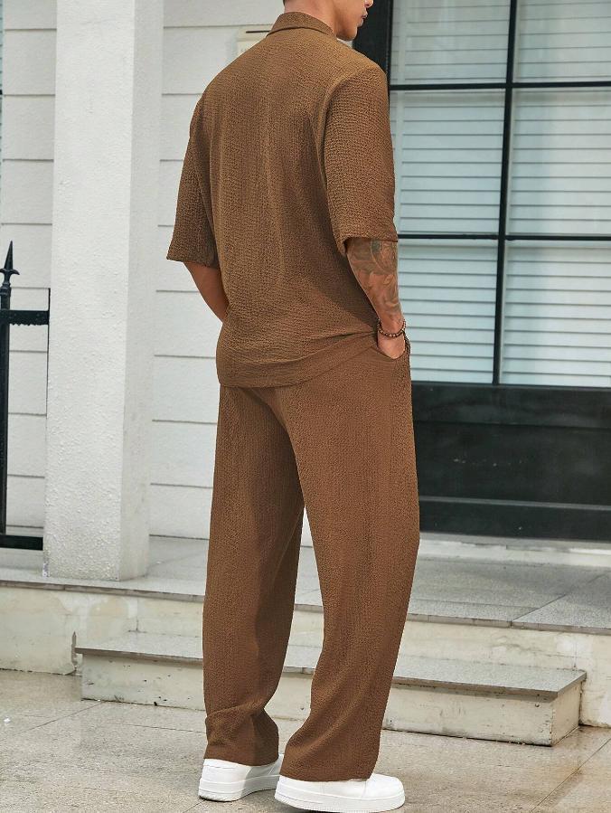 Men's Summer Commuter Set – Short Sleeve Top & Straight-Leg Trousers