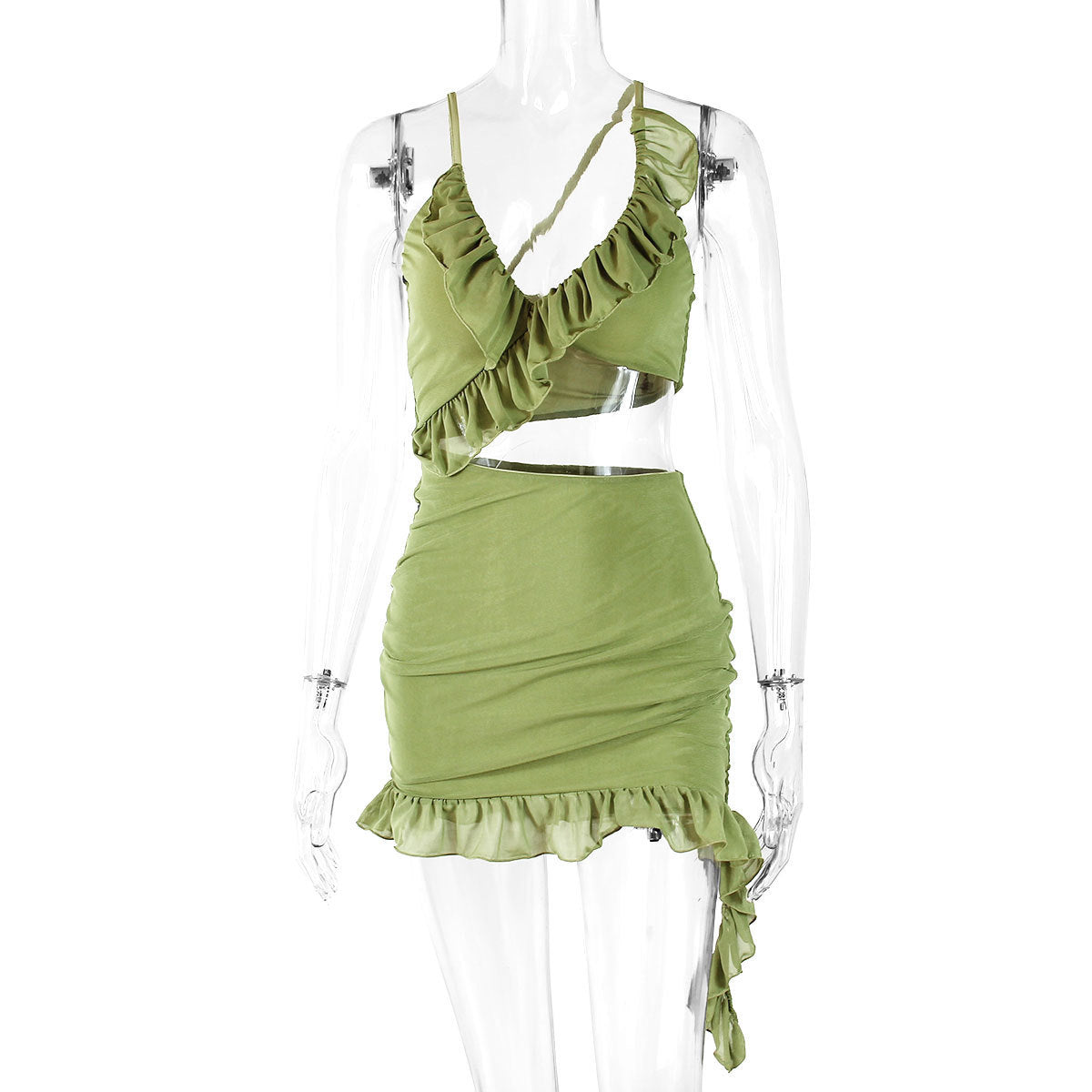 Green Lace Mesh Mini Dress – Sexy Summer Dress for Women with Slim Fit Designomen's Mesh Lace Tight Sling Pack Hip Skirt