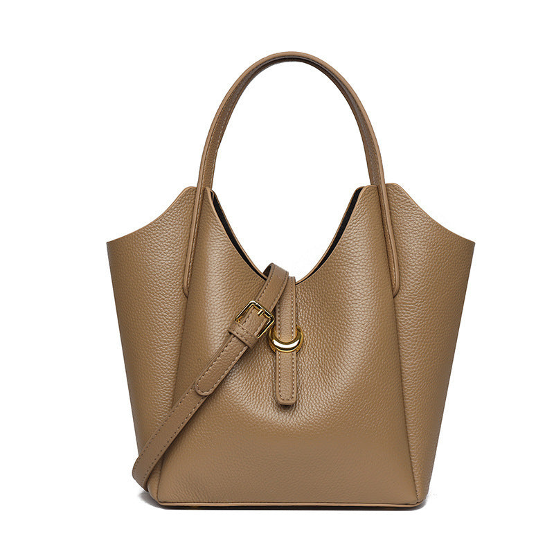 Genuine Leather Women's Bucket Handbag – Large Capacity & Elegant Design