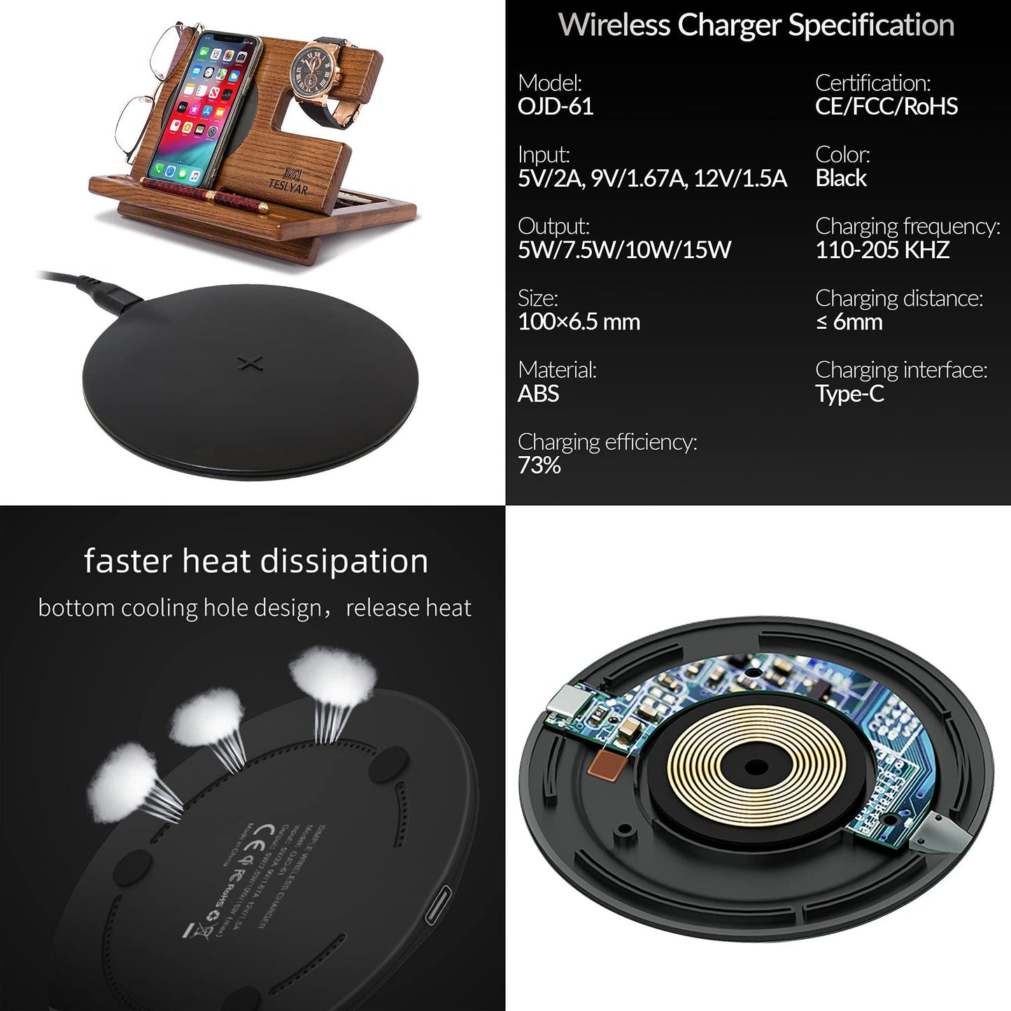 Wooden Phone Docking Station and Organizer with Key Holder, Wallet Tray, and Watch Stand – Elegant Ash Wood Desk Accessory for Home or Office