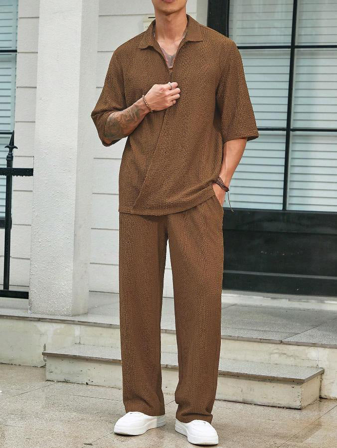 Men's Summer Commuter Set – Short Sleeve Top & Straight-Leg Trousers