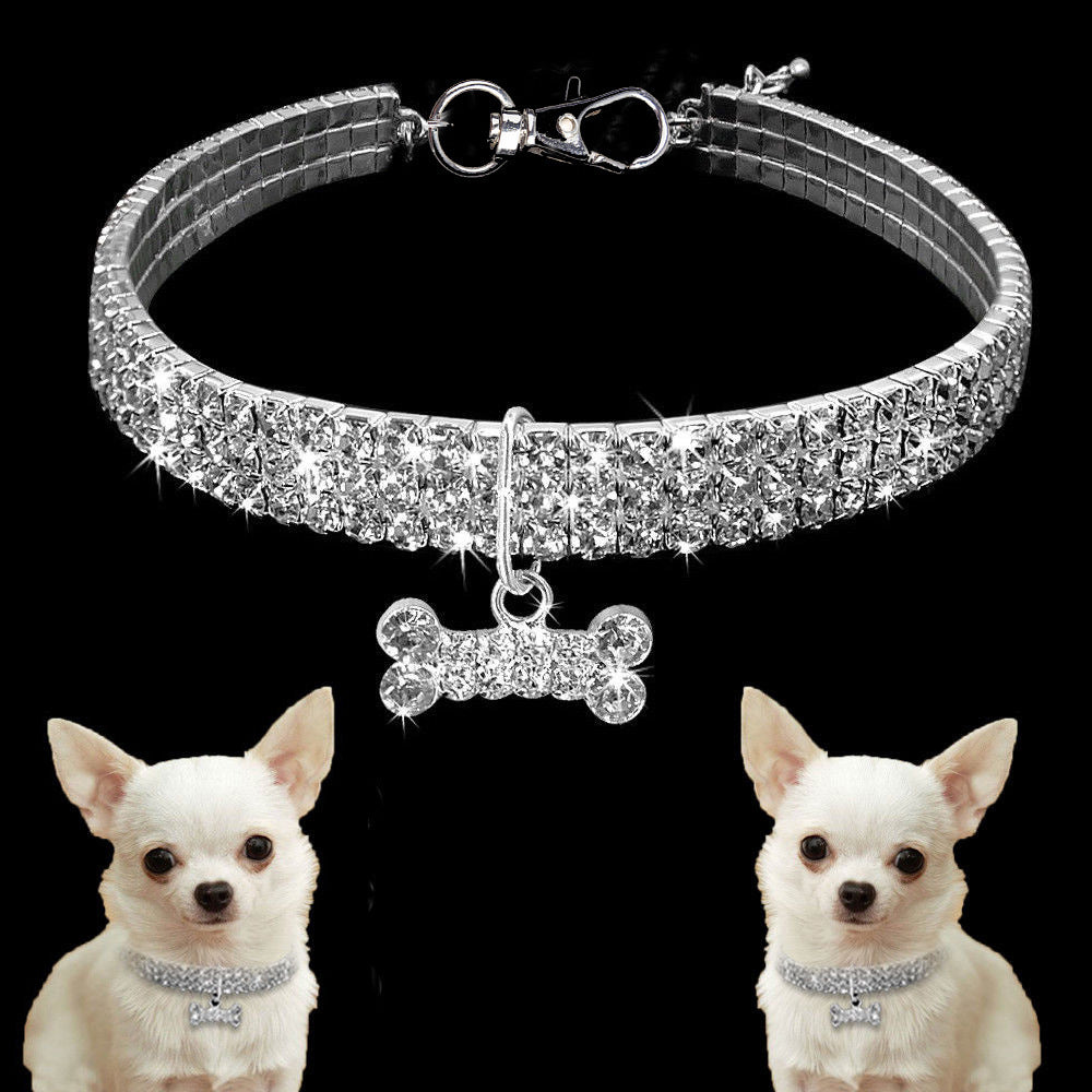 Bling Rhinestone Pet Collar for Small Dogs & Cats – Adjustable Crystal Design (20–27 cm)
