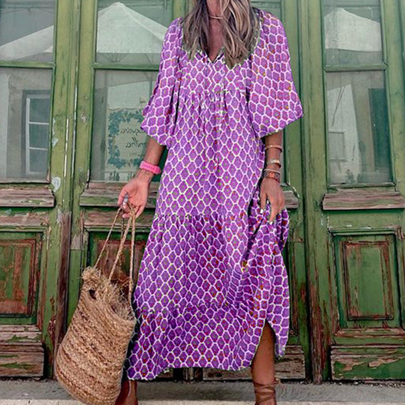 Boho Summer Dress for Women – Elegant Vintage Floral Long Casual Dress