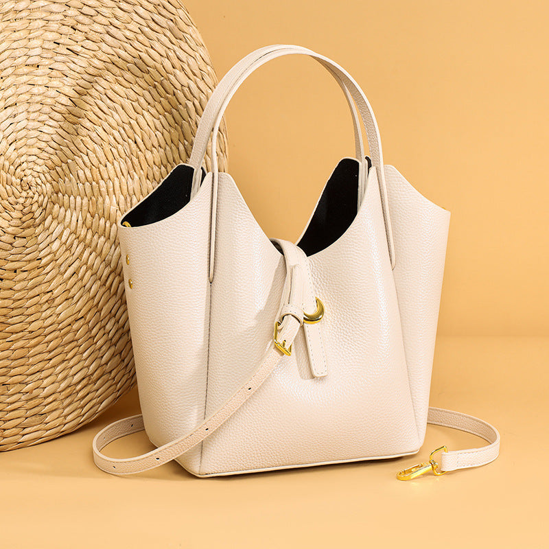 Genuine Leather Women's Bucket Handbag – Large Capacity & Elegant Design