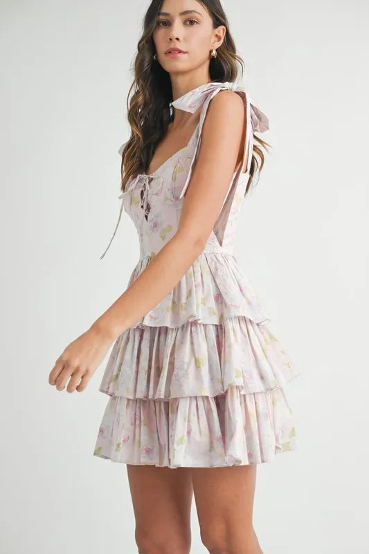 MABLE Floral Print Layered Mini Dress with Tie Straps – Lightweight and Romantic Summer Dress for Vacation and Day Outfits
