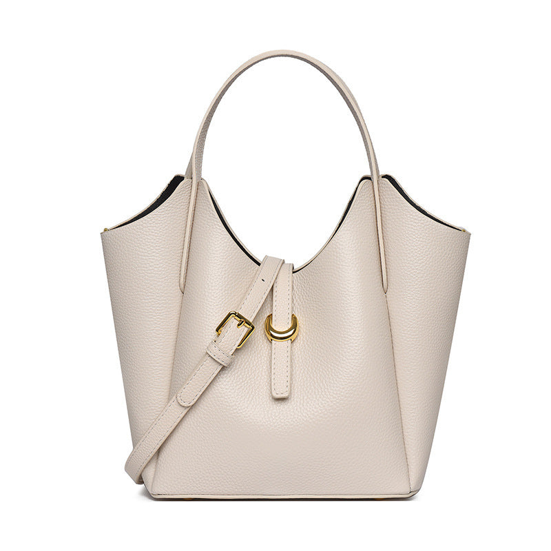 Genuine Leather Women's Bucket Handbag – Large Capacity & Elegant Design