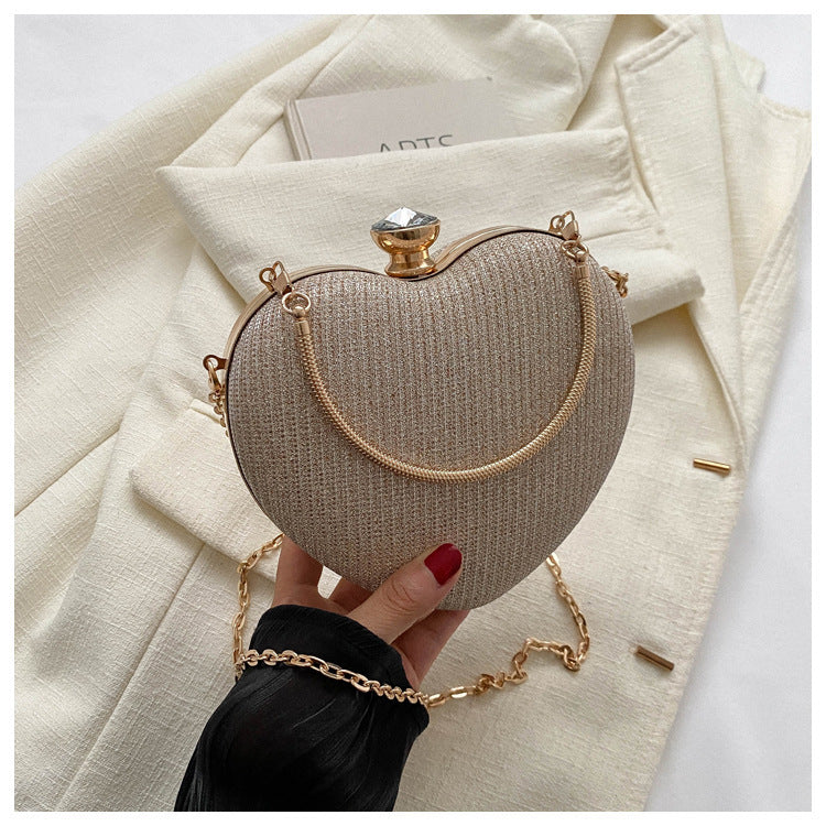 Heart-Shaped Evening Clutch Bag for Women – Sparkly Party Purse with Gold Chain, Elegant & Unique Design