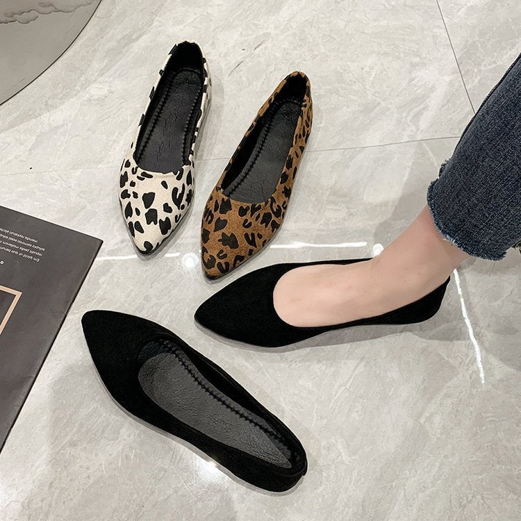 Women’s Leopard Print Pointed Flats – Elegant Low-Heel Shoes for Spring and Summer