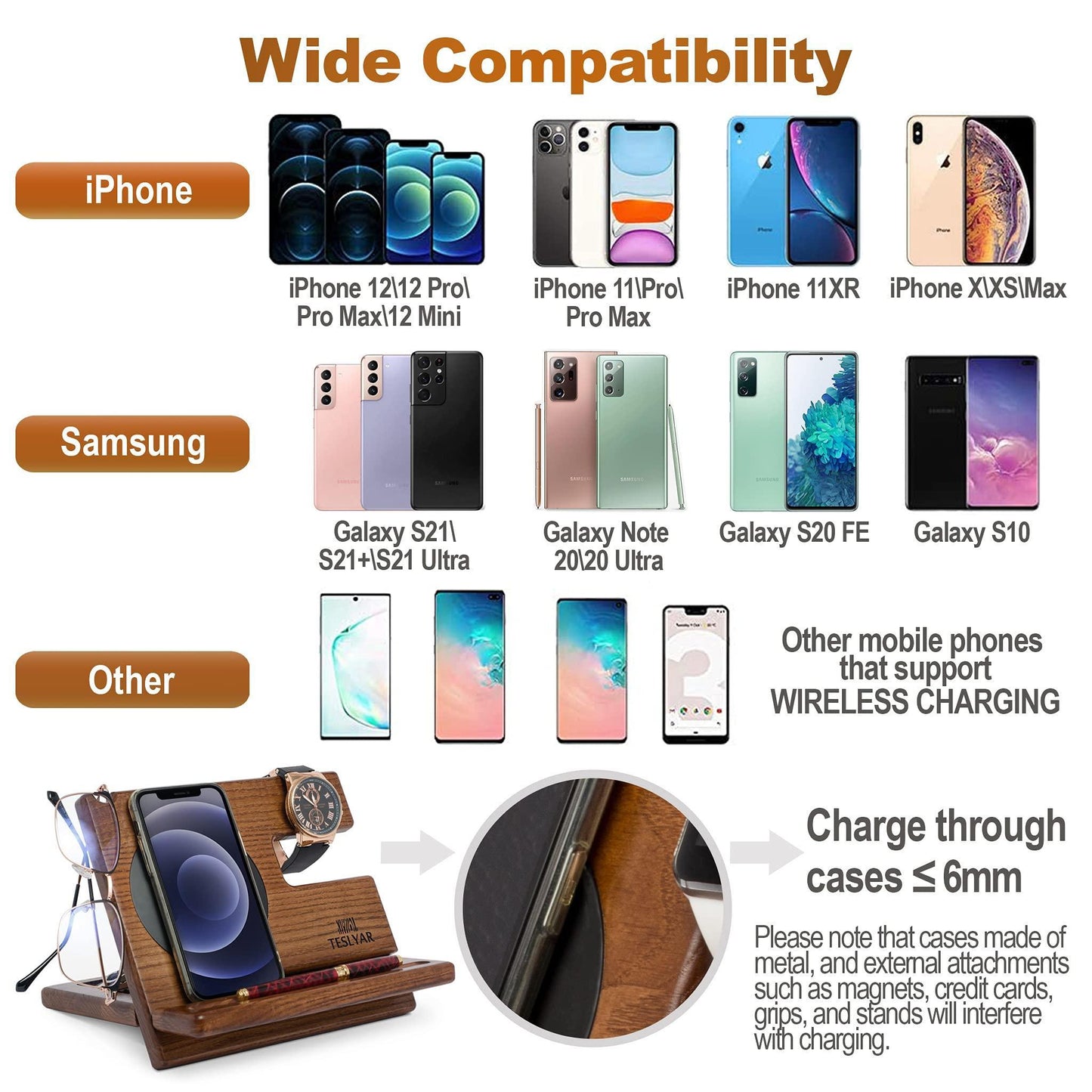 Wooden Phone Docking Station and Organizer with Key Holder, Wallet Tray, and Watch Stand – Elegant Ash Wood Desk Accessory for Home or Office