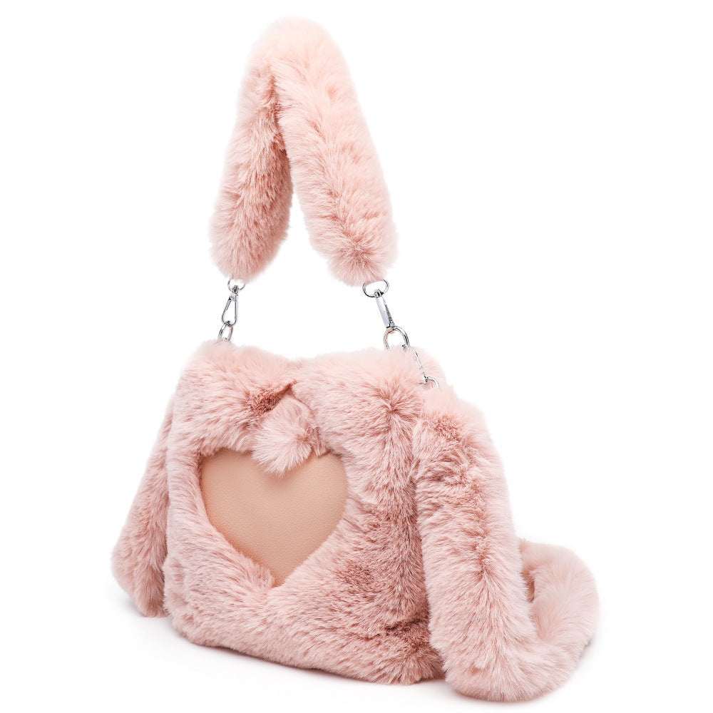 Fluffy Women’s Shoulder Bag with Heart Design – 3-in-1 Winter Handbag with Strap, Soft & Stylish