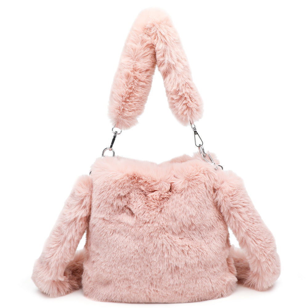 Fluffy Women’s Shoulder Bag with Heart Design – 3-in-1 Winter Handbag with Strap, Soft & Stylish