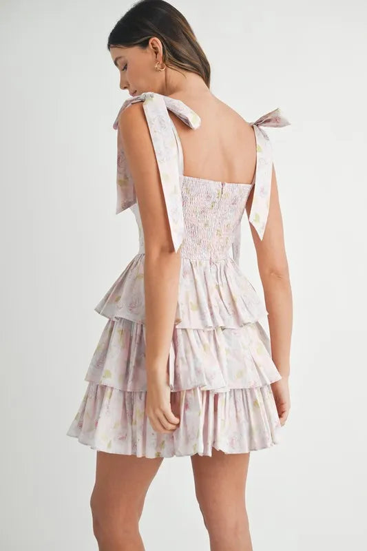 MABLE Floral Print Layered Mini Dress with Tie Straps – Lightweight and Romantic Summer Dress for Vacation and Day Outfits