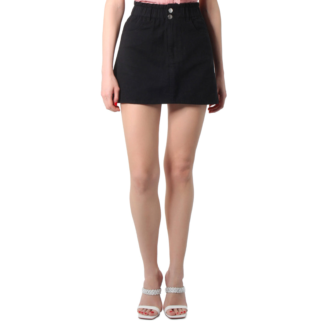 Black Raw Hem Denim Skirt – Stylish Women's Black Jean Skirt with Distressed Edge for Trendy Everyday Urban Looks