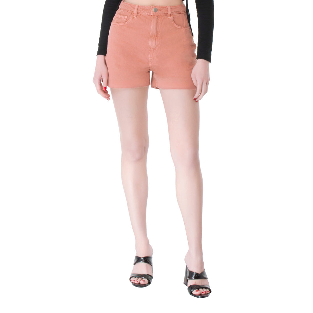 Coral Raw Hem Denim Shorts – Elegant Women's High-Waisted Summer Denim Shorts with Frayed Edges for Fresh and Trendy Everyday Looks
