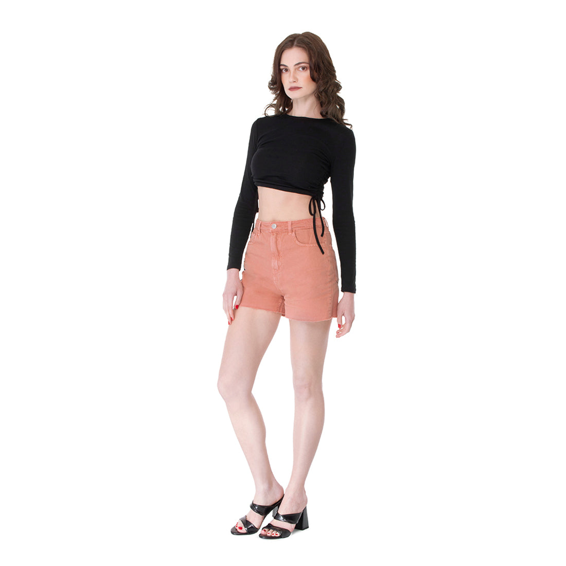 Coral Raw Hem Denim Shorts – Elegant Women's High-Waisted Summer Denim Shorts with Frayed Edges for Fresh and Trendy Everyday Looks