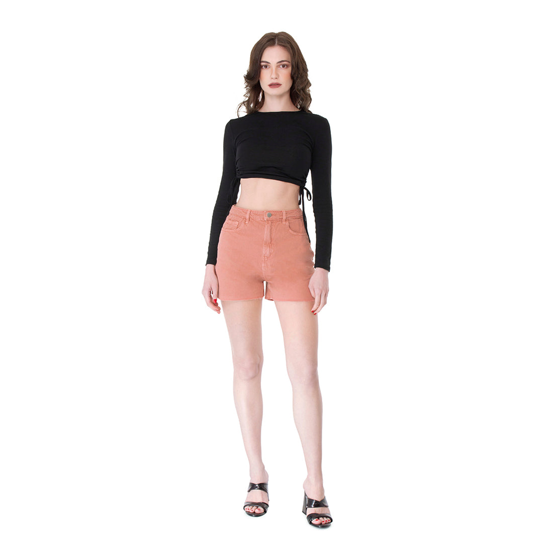 Coral Raw Hem Denim Shorts – Elegant Women's High-Waisted Summer Denim Shorts with Frayed Edges for Fresh and Trendy Everyday Looks