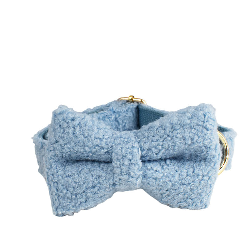 Blue Plush Dog Harness Set – Collar, Leash, Bow & Vest (Soft Teddy Style)