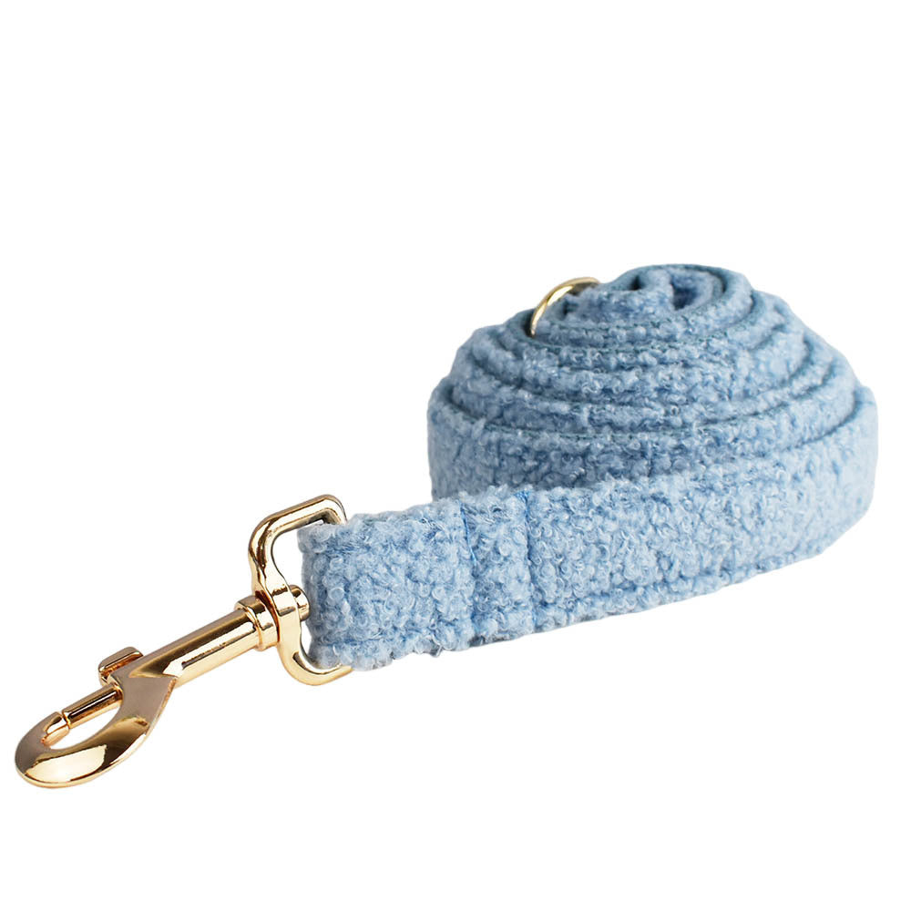 Blue Plush Dog Harness Set – Collar, Leash, Bow & Vest (Soft Teddy Style)