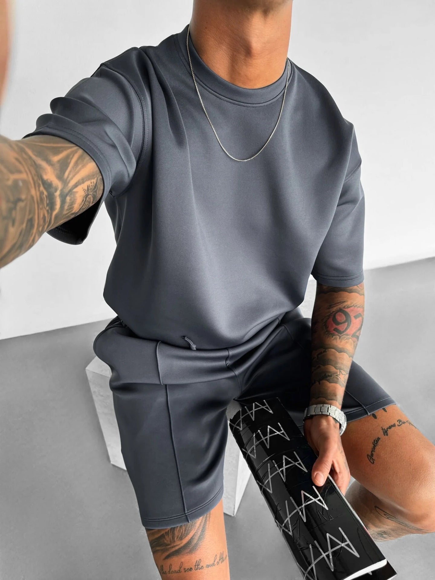 Men's Summer Sports Set – Short Sleeve T-Shirt and Breathable Polyester Shorts