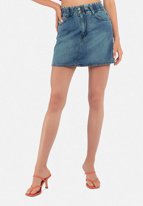Gonna in denim blu con orlo grezzo – Trendy Women's Blue Denim Skirt with Raw Hem for Summer Streetwear and Casual Looks
