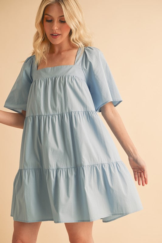 Aemi + Co Women’s Square Neck Tiered Dress with Half Sleeves – Romantic and Flowy Summer Dress for Casual Days and Everyday Elegance