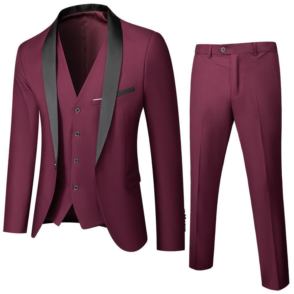 Men’s Elegant Green Business Suit with Fruit Collar – Slim Fit Casual Formal 3-Piece Set