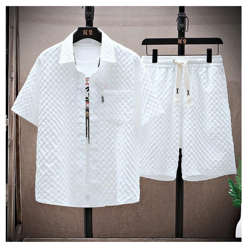 Men's Summer Cotton Casual Set – Short Sleeve Shirt and Shorts for Sport and Leisure
