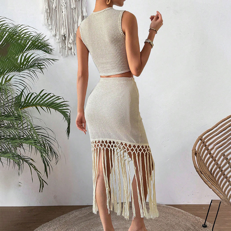 2-Piece Skirt Set for Women | Sleeveless Crop Top & High-Waisted Bodycon Skirt – Trendy & Chic
