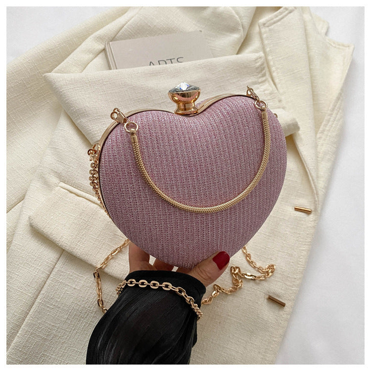 Heart-Shaped Evening Clutch Bag for Women – Sparkly Party Purse with Gold Chain, Elegant & Unique Design