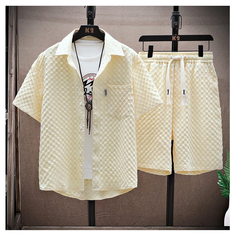 Men's Summer Cotton Casual Set – Short Sleeve Shirt and Shorts for Sport and Leisure