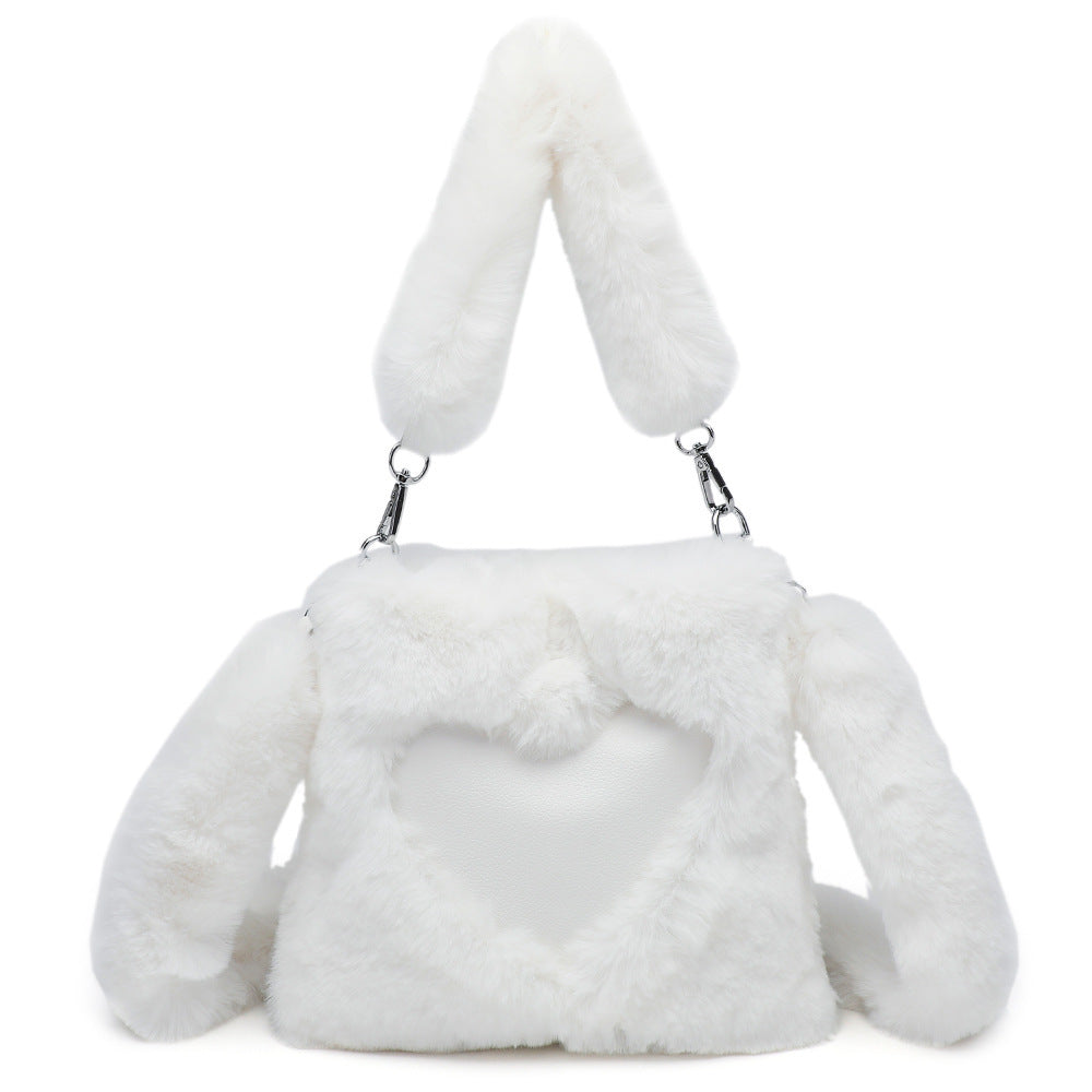 Fluffy Women’s Shoulder Bag with Heart Design – 3-in-1 Winter Handbag with Strap, Soft & Stylish