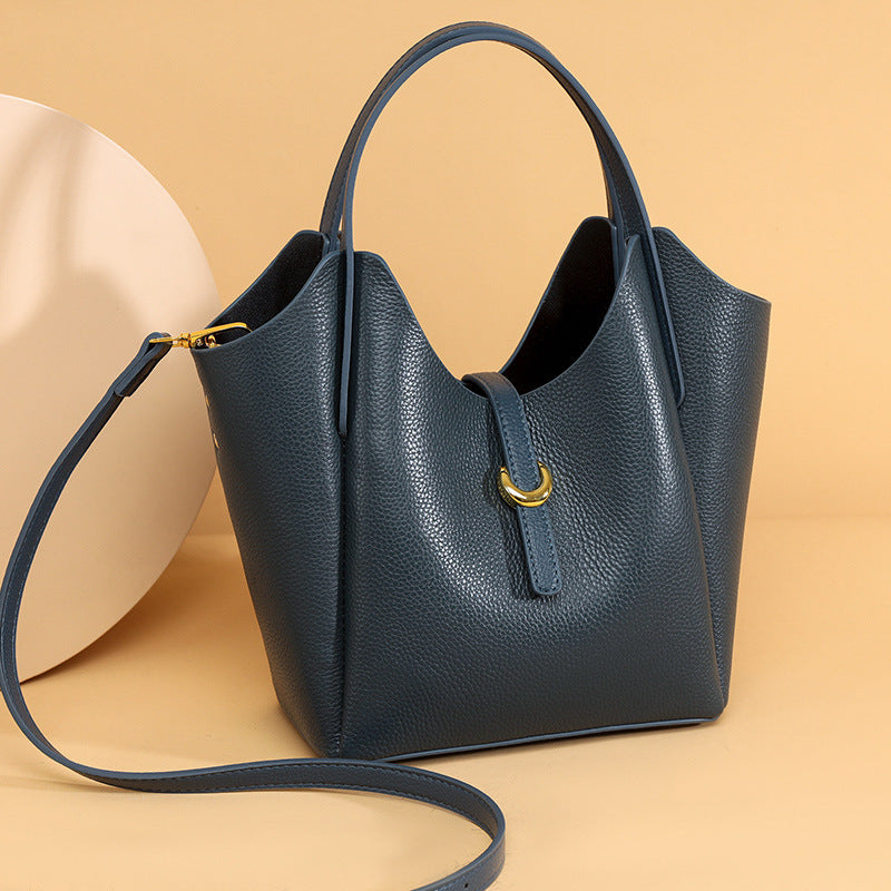 Genuine Leather Women's Bucket Handbag – Large Capacity & Elegant Design
