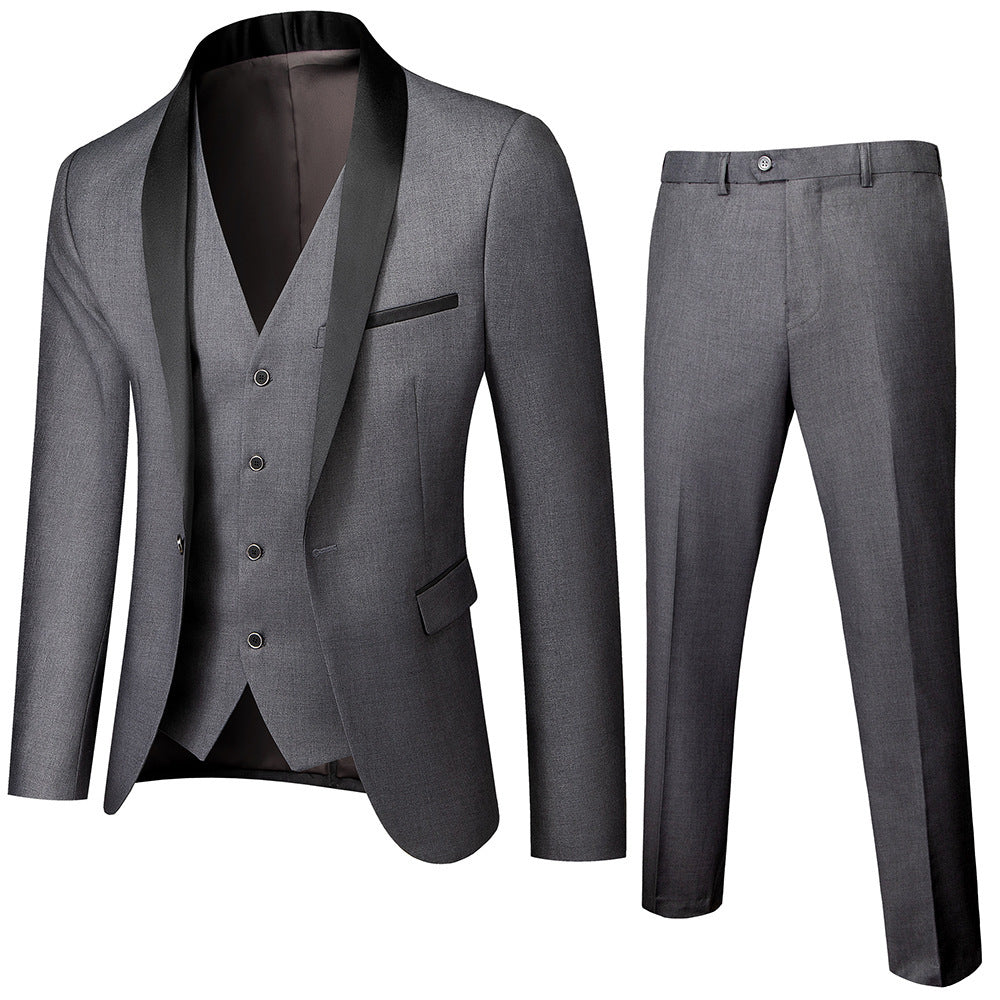 Men’s Elegant Green Business Suit with Fruit Collar – Slim Fit Casual Formal 3-Piece Set