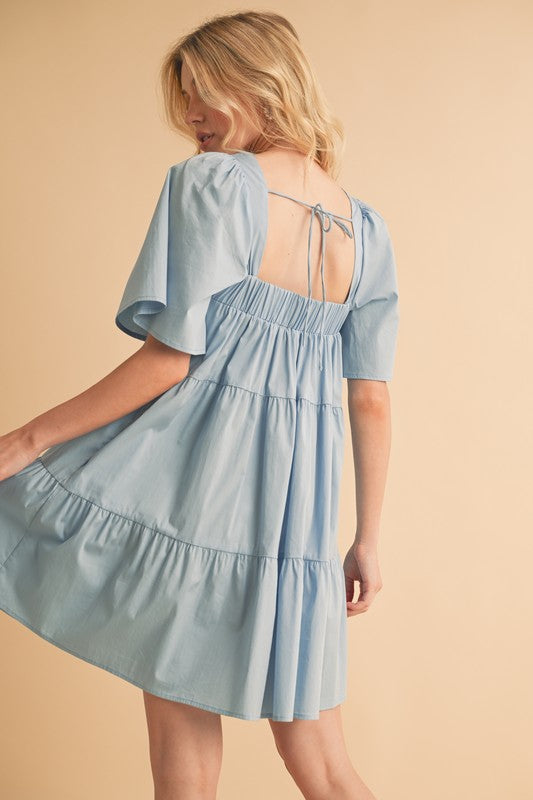 Aemi + Co Women’s Square Neck Tiered Dress with Half Sleeves – Romantic and Flowy Summer Dress for Casual Days and Everyday Elegance
