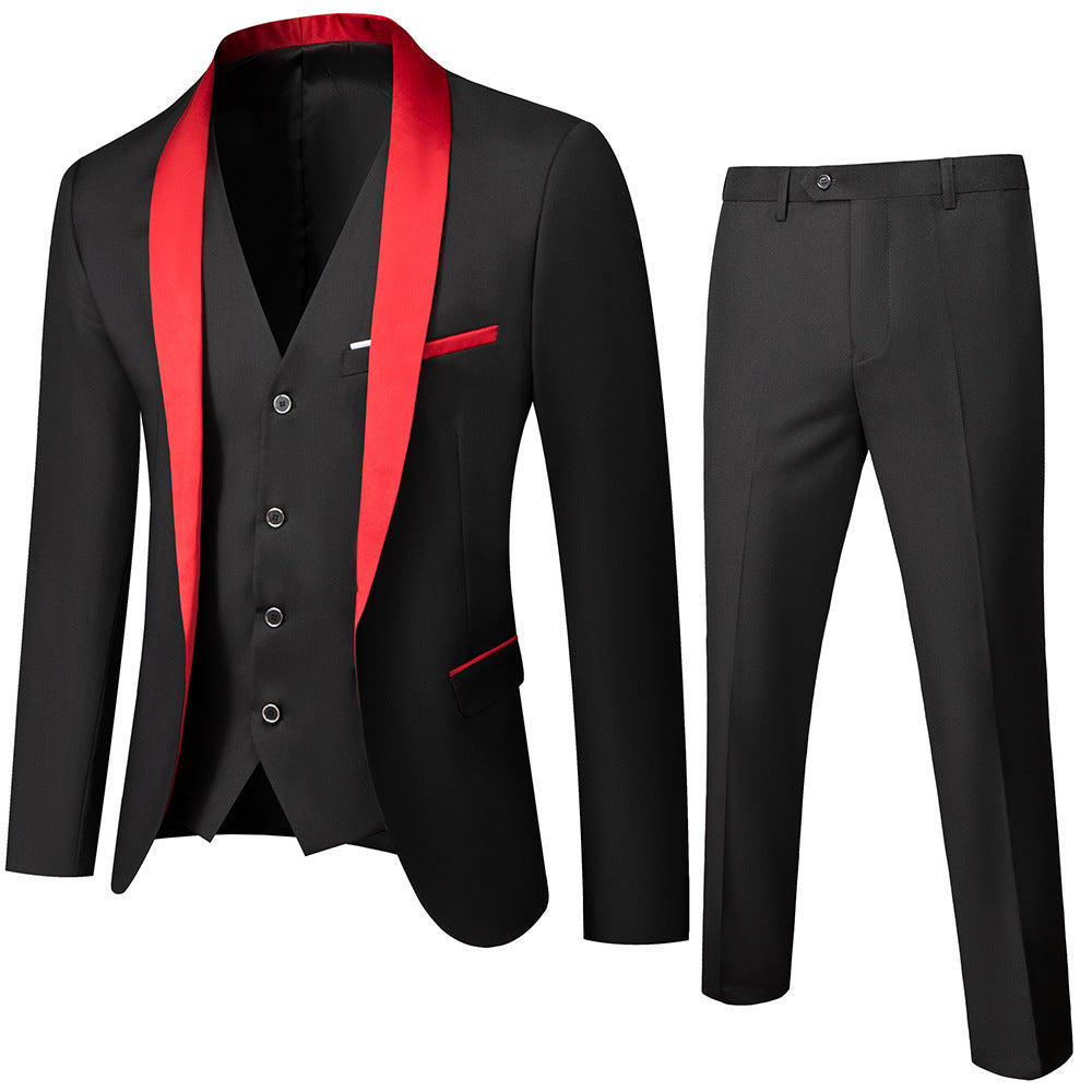Men’s Elegant Green Business Suit with Fruit Collar – Slim Fit Casual Formal 3-Piece Set