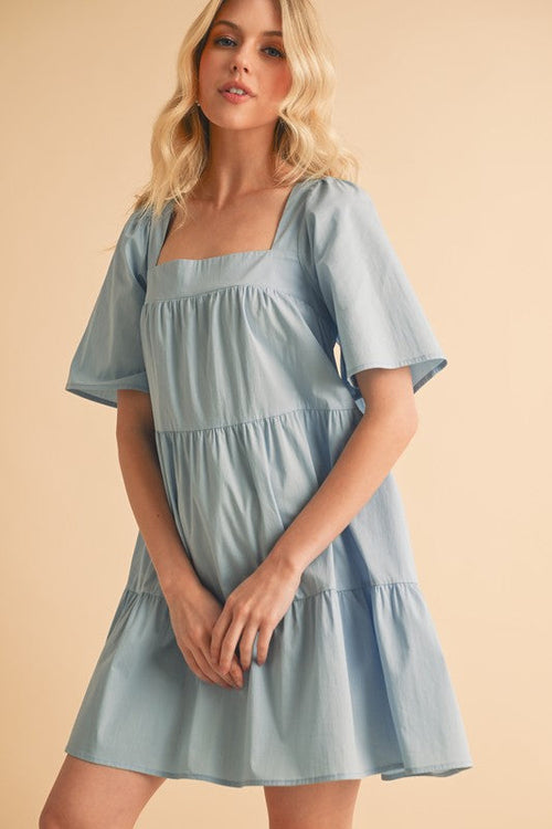 Aemi + Co Women’s Square Neck Tiered Dress with Half Sleeves – Romantic and Flowy Summer Dress for Casual Days and Everyday Elegance