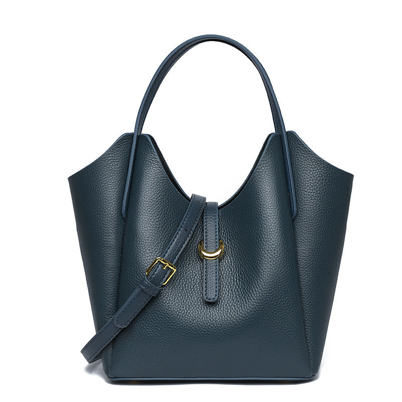 Genuine Leather Women's Bucket Handbag – Large Capacity & Elegant Design