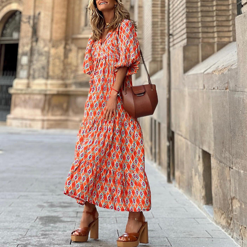 Boho Summer Dress for Women – Elegant Vintage Floral Long Casual Dress
